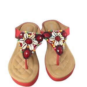 SIKETU sandals low heel wedge Summer Spring Ornate shell bead orange tan Size 36